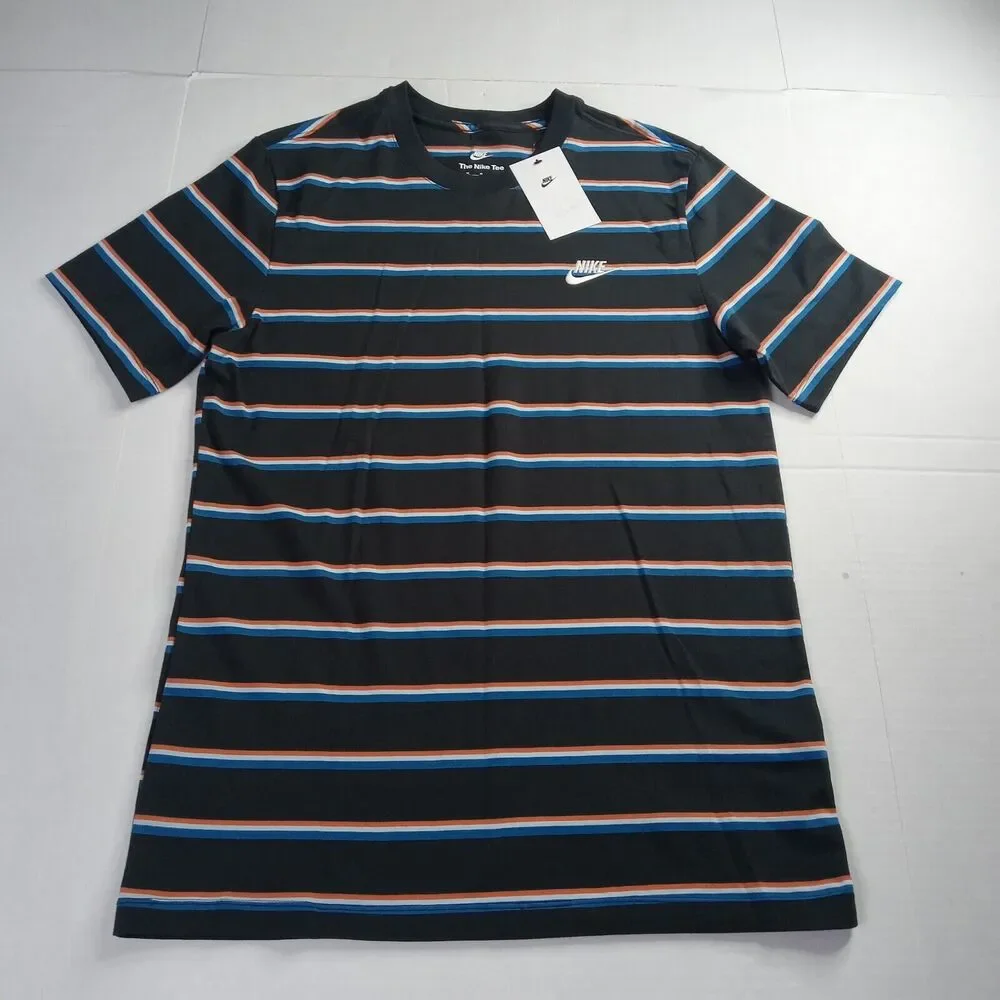 Nike Sportswear Club‎ Stripe Embroidered Logo T-Shirt Tee Men's M Black DZ2985